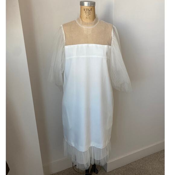 Gracia White Column Dress with Pleated Sheer Sleeves size M - Picture 1 of 8
